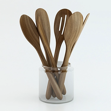 Natural Wood Kitchen Utensils 3D model image 1 