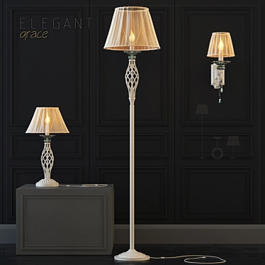 Elegant Cream Gold Floor Lamp 3D model image 1 