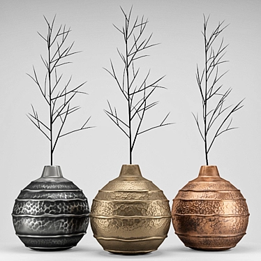 Handcrafted Metal Vases Set 3D model image 1 