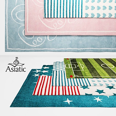 Playful Asiatic Junior Rugs: Stars, Hearts, Football & More 3D model image 1 