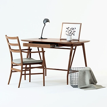 Scandi Work Set: Amica Desk, Lofia Chair & Ball Lamp 3D model image 1 