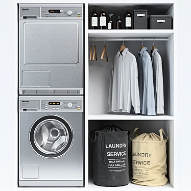 Laundry Essentials Set with Appliances & Accessories 3D model image 1 