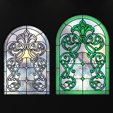 Elegant Arched Stained Glass Window 3D model image 1 