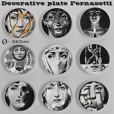 Fornasetti Inspired Decorative Plate 3D model image 1 