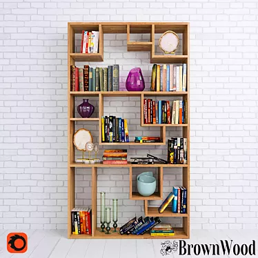 Scandinavian Style Wooden Shelving 3D model image 1 