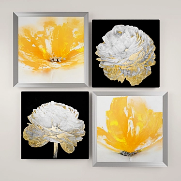 Gallery-worthy Art Set: Wild Orange, Gold & White Blossom, Spotted Garden 3D model image 1 