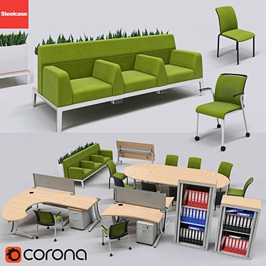 Collection of office furniture from the brand steelcase,