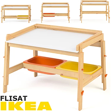 Adjustable Children's Desk Set with IKEA FLISAT 3D model image 1 