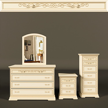 Camel Torriani: Elegant 4-Drawer Chest, Mirror & Nightstand Set 3D model image 1 