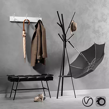 Entrance Essential: Stylish Coat Rack & Bench 3D model image 1 