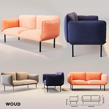 WOUD Nakki - Stylish Two-Seater Sofa 3D model image 1 