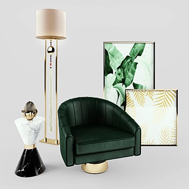 Essential Home Bogarde Armchair, Vinicius side table + Frato Lamp