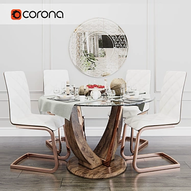 Garda Rose Gold Dining Table Set 3D model image 1 