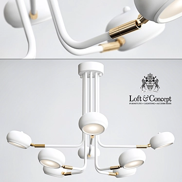 Modern White Curved 8-Light Stix Chandelier 3D model image 1 