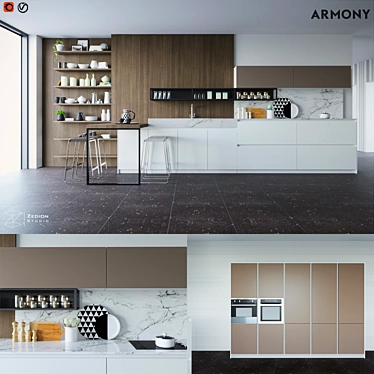 Sleek Harmony-T16 Kitchen 3D model image 1 