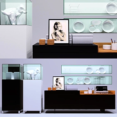 Silenia Furniture Set: Tray Commode, Showcase, Glass Shelves 3D model image 1 