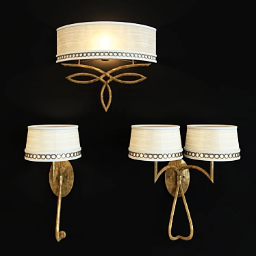 Title: Burnished Gold Leaf Sconce with White Linen Shades 3D model image 1 