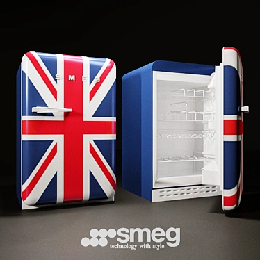 Vintage Style Standalone Fridge with Union Jack Design 3D model image 1 