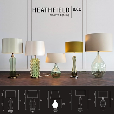 Heathfield & Co Green Table Lamps Set 3D model image 1 