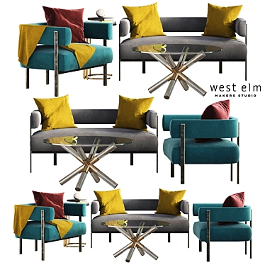 Modern Living Set: Vero Chair, Settee Sofa, Nesting Side & Coffee Table 3D model image 1 
