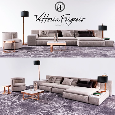 Elegant Vittoria Frigerio Set: Sofa, Chair, Tables 3D model image 1 