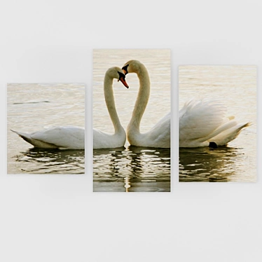 Swan Lake Triptych: Modular Canvas Painting 3D model image 1 