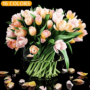 Vibrant Tulips: 16 Colorful Button Assortment 3D model image 1 