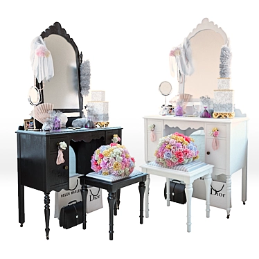 Elegant Vanity Set with Stool 3D model image 1 