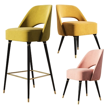 Mid-Century Velvet Chair Set 3D model image 1 