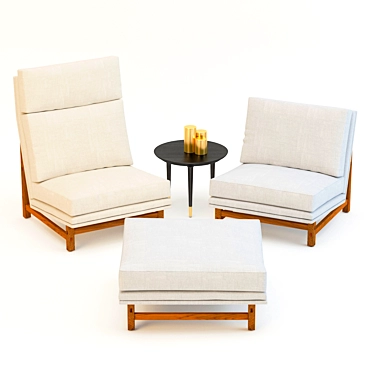 Stellar Works SW Sofa Set: Lunar Side Table, SW Sofa, Long Back, Puff Unit 3D model image 1 