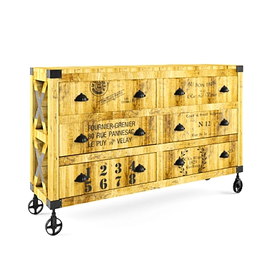 Industrial Mango Wood Buffet with Wheels 3D model image 1 