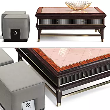 Modern Coffee Table and Pouf 3D model image 1 