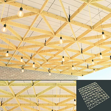 Wooden Suspended Ceiling with Edison Pendant Lights 3D model image 1 