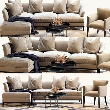 Elegant Living Room Set: Beaumont Sofa, Siena Chair & Coppice Tray Tables 3D model image 1 