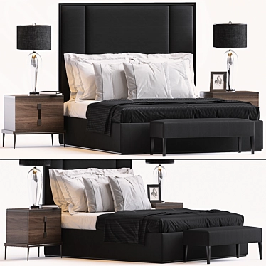 Chopin Headboard Set: Corelli Base, Langham Nightstand, Chester Bench & Petite Concave Lamp 3D model image 1 