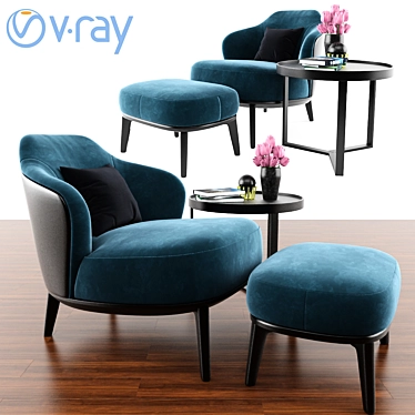 Modern Leslie Ottoman Minotti Set 3D model image 1 