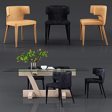 Modern Melrose Dining Chair + Stylish Zepher Dining Table 3D model image 1 