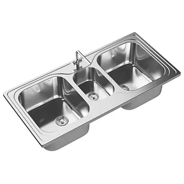 Triple Bowl Kitchen Sink - Stylish & Functional 3D model image 1 