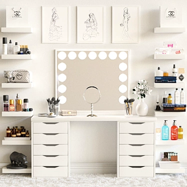 3-in-1 Dressing Table: Makeup Mirror, Shelves, and Luxury Design 3D model image 1 