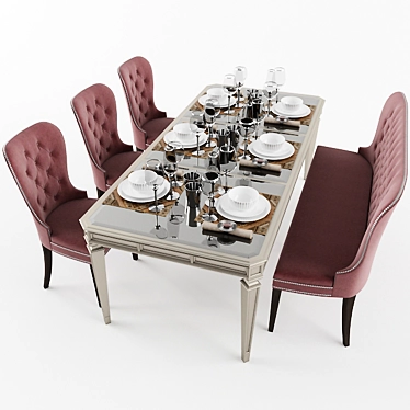 Classic Wooden Dining Set 3D model image 1 