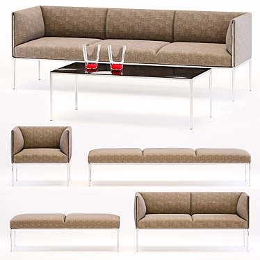 Elegant Asienta: Sofa, Bench & Table 3D model image 1 