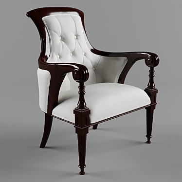 Elegant Dutch Armchair: Dark Mahogany & White Fabric 3D model image 1 