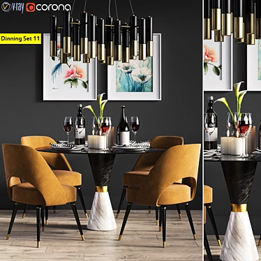 Essentialhome Dinning Set: Collins Chair, Vinicius Table, Ike Suspension 3D model image 1 