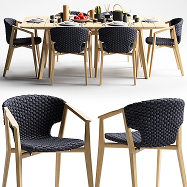 Teak Knit Dining Set 3D model image 1 