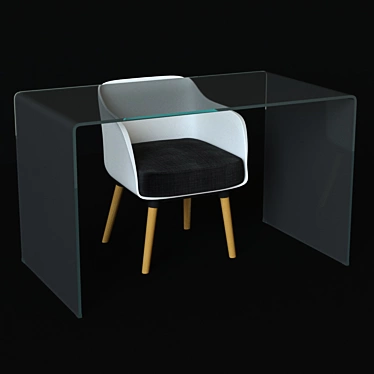 Transparent Writing Desk + White Armchair 3D model image 1 