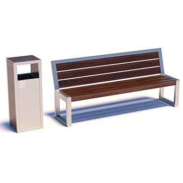 Urban Bench and Trash Bin 3D model image 1 