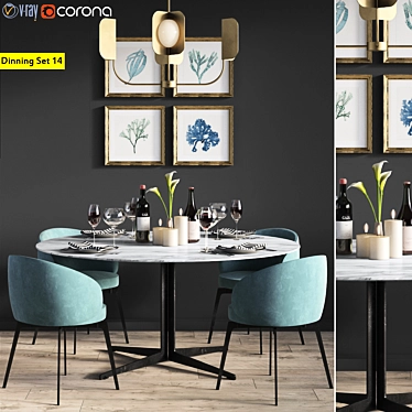 Luxury Dining Set with 14-Piece Collection 3D model image 1 