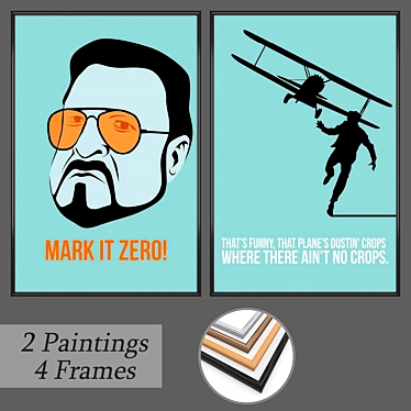 Modern Art Set: 2 Paintings & 4 Frame Options 3D model image 1 