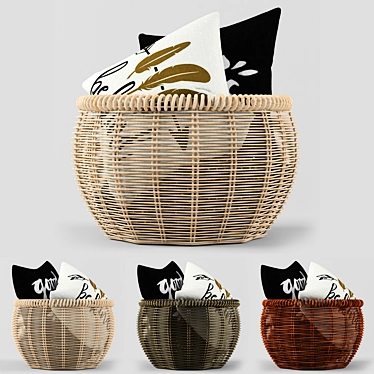 Breezy Bliss:  Pillow Set with Basket 3D model image 1 