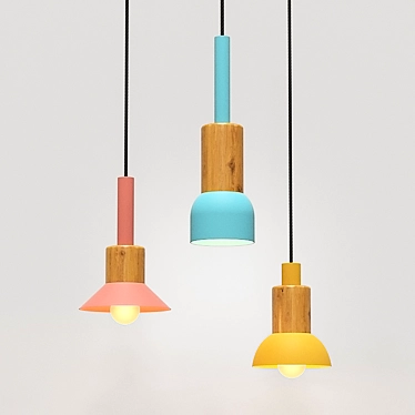 Modern Metal and Wood Hanging Pendant Light 3D model image 1 